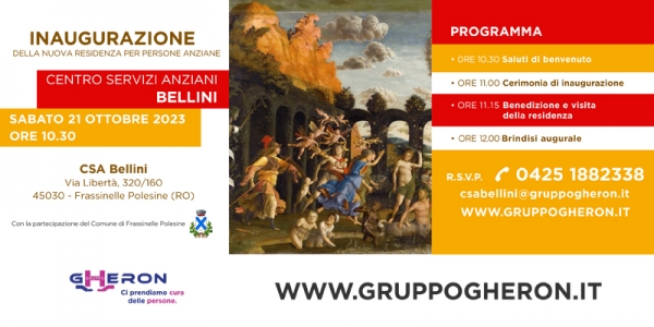 GRUPPO GHERON INAUGURA IL 21 OTTOBRE IL NUOVO CENTRO SERVIZI ANZIANI &ldquo;BELLINI&rdquo; IN PROVINCIA DI ROVIGO.
