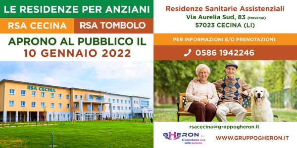 10 GENNAIO 2022: APRONO ALL&rsquo;ACCOGLIENZA LE NUOVE RSA CECINA E PARCO DEL TOMBOLO