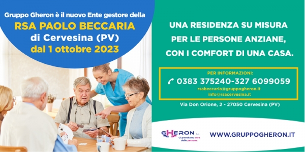 OTTOBRE 2023: GRUPPO GHERON DIVENTA ENTE GESTORE DELLA RSA PAOLO BECCARIA DI CERVESINA (PV)