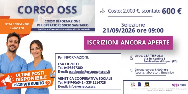 Ultimi posti per il Corso OSS al CSA Tiepolo: selezioni il 21 settembre!