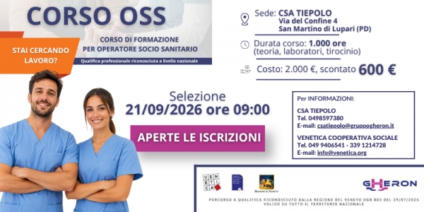 Nuova opportunit&agrave; di formazione in Veneto: al via le selezioni per il Corso OSS presso il CSA Tiepolo, in provincia di Padova